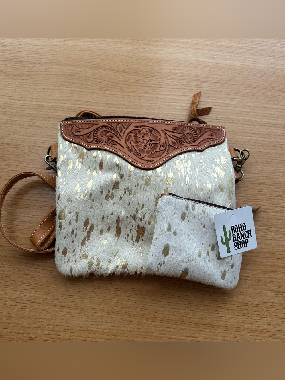 Boho Ranch Shop White and Gold Haircalf Crossbody and Wallet